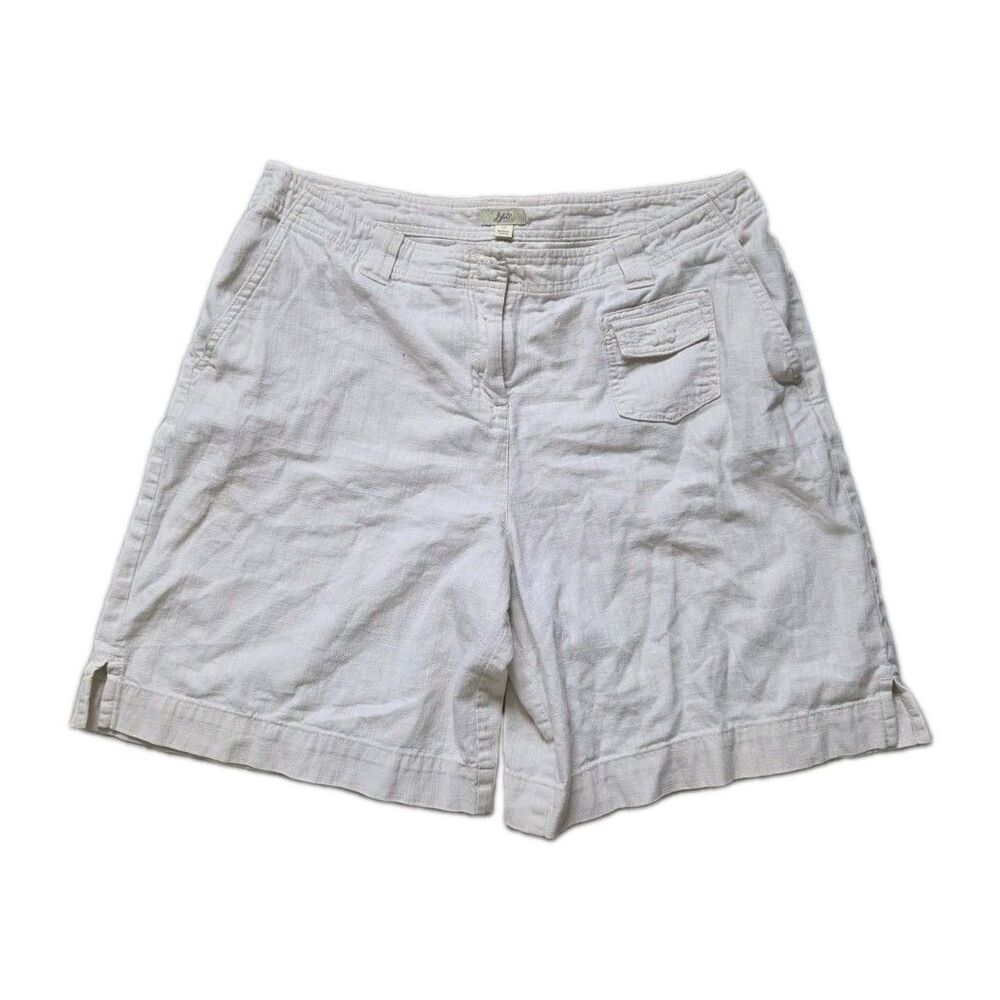 J. Jill Beige 100% Cotton Bermuda Walking Shorts Button Detail Women’s Sz 12 GUC
